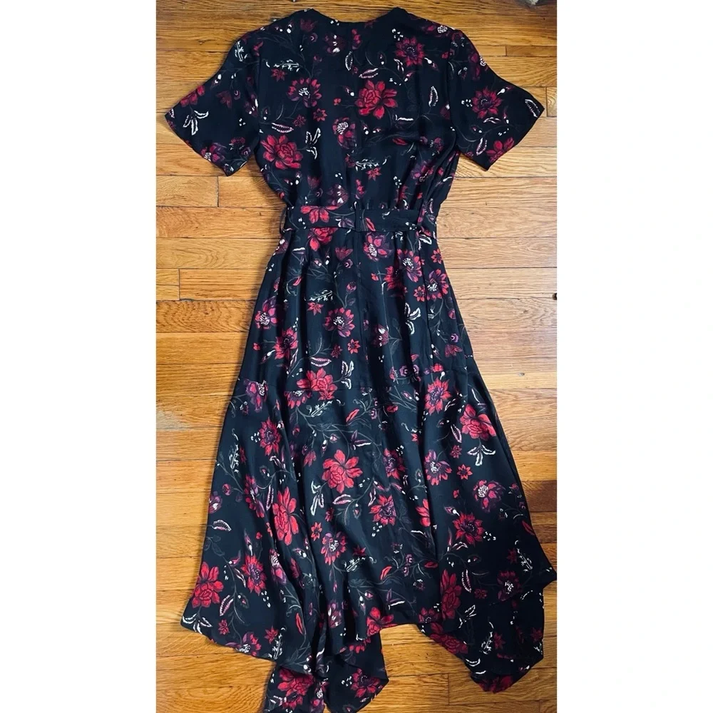 A.L.C. Cora Silk Floral Wrap Black Midi Dress 6